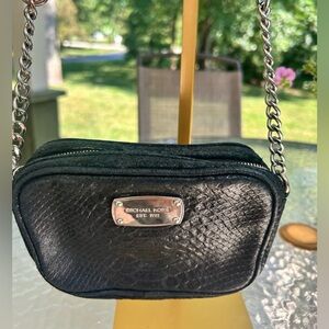 Michael Kors Black pebbled Crossbody Bag with silver chain
